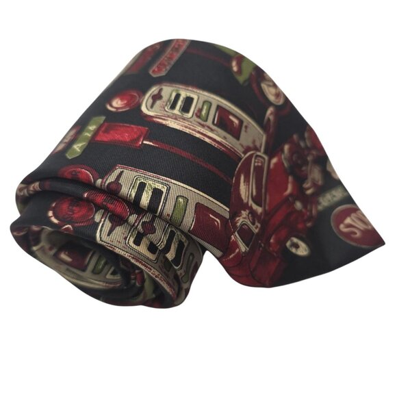 Pierre Cardin Vintage All Silk Mens Tie Cool Retro Car Graphics Black Background - Picture 1 of 7